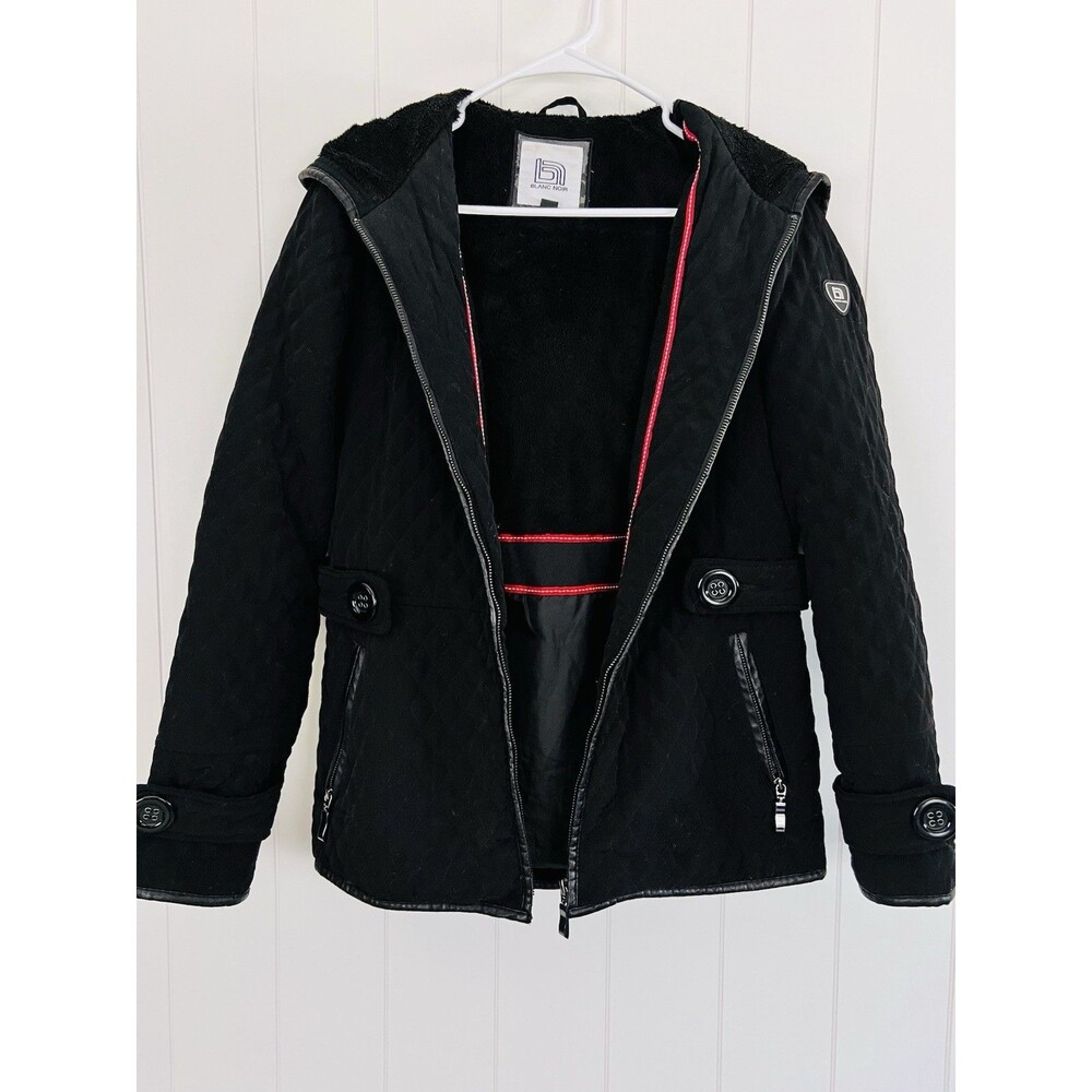 Blanc Noir Black Quilted Faux Fur Lined Hooded Jacket Puffer Coat Womens Size M